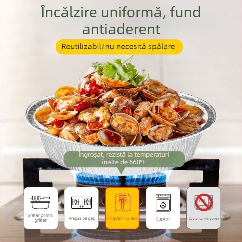 Tavi și boluri din folie de aluminiu pentru air fryer, boluri rotunde din folie pentru coacere, de calitate alimentară