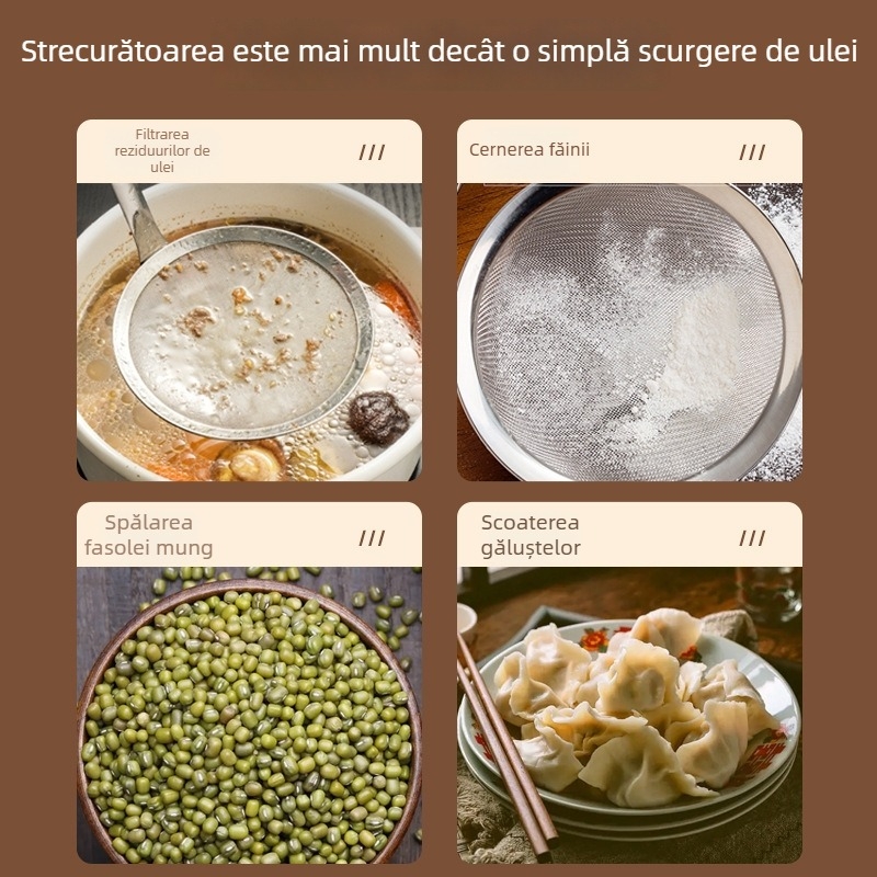 Set de sită pentru făină: mic, mediu și mare, din oțel inoxidabil 201, placare cu aur în vid, filtre cu margine înclinată