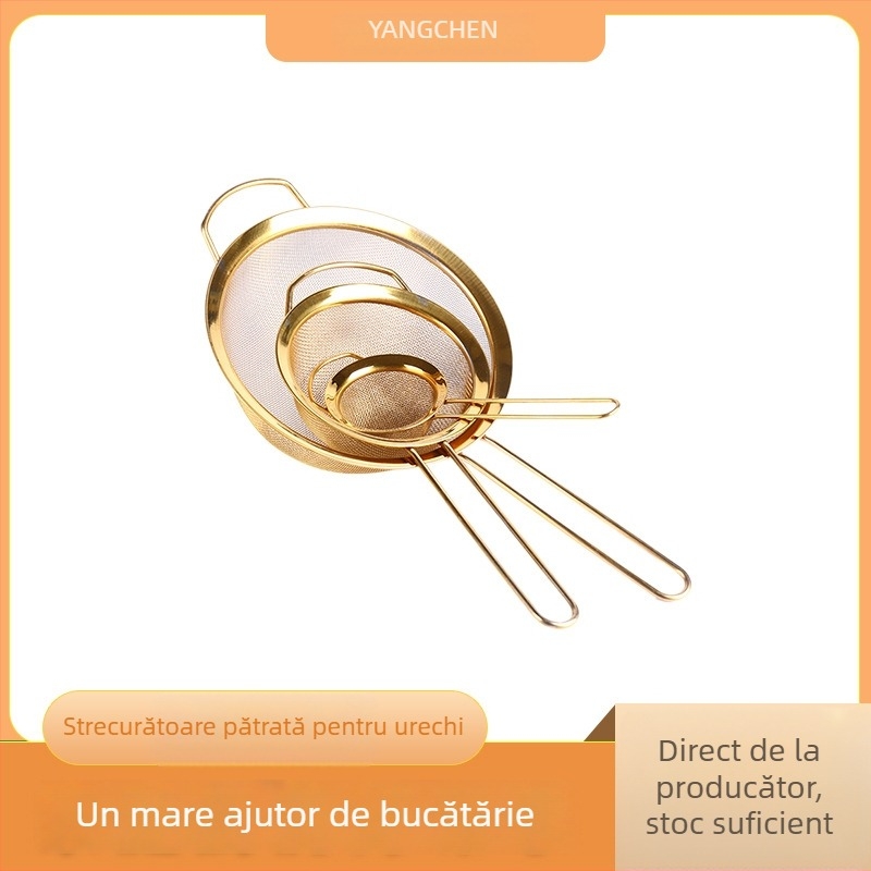 Set de sită pentru făină: mic, mediu și mare, din oțel inoxidabil 201, placare cu aur în vid, filtre cu margine înclinată
