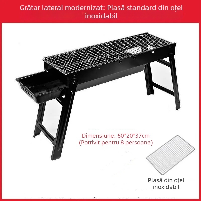 Grătar cu cărbune pliabil, grătar de exterior portabil, set complet de unelte BBQ pentru 3–6 persoane