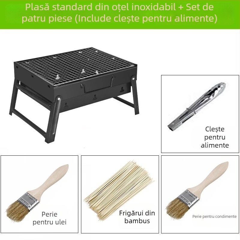 Grătar cu cărbune pliabil, grătar de exterior portabil, set complet de unelte BBQ pentru 3–6 persoane