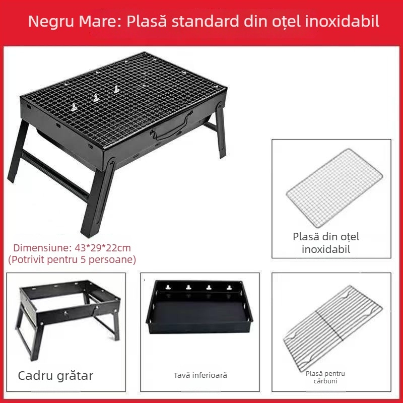 Grătar cu cărbune pliabil, grătar de exterior portabil, set complet de unelte BBQ pentru 3–6 persoane