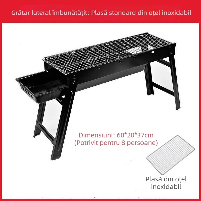 Grătar cu cărbune pliabil, grătar de exterior portabil, set complet de unelte BBQ pentru 3–6 persoane