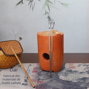 Set accesorii pentru soba cu cărbune pentru ceai: bețișoare din alamă, clește pentru cărbune, coș bambus pentru cărbune