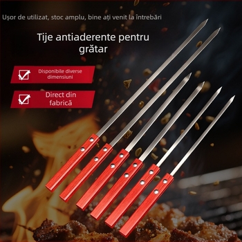Bețișoare pentru grătar din oțel inoxidabil, cu mâner din lemn, mari pentru miel și carne