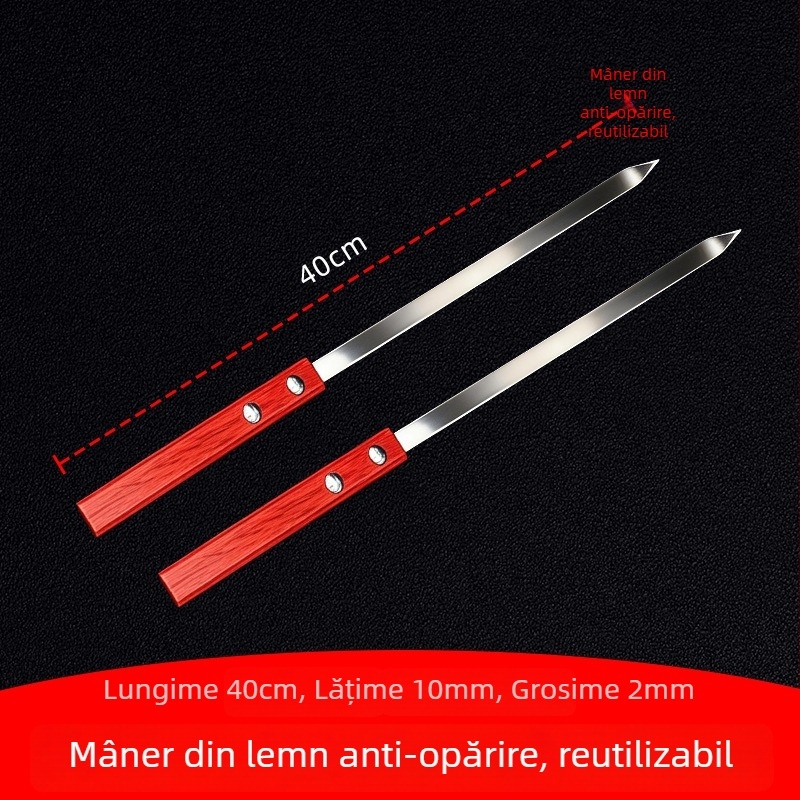 Bețișoare pentru grătar din oțel inoxidabil, cu mâner din lemn, mari pentru miel și carne