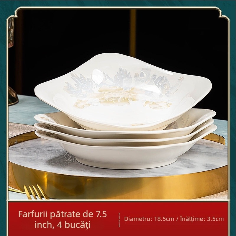 Jingdezhen porțelan: boluri pentru orez și boluri mari de supă în stil chinezesc, farfurioare, veselă din porțelan cu oase, design minimalist pentru uz casnic