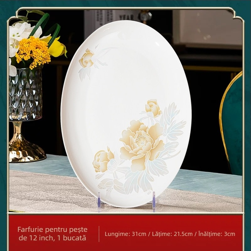 Jingdezhen porțelan: boluri pentru orez și boluri mari de supă în stil chinezesc, farfurioare, veselă din porțelan cu oase, design minimalist pentru uz casnic