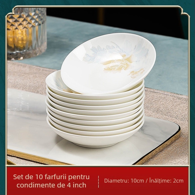 Jingdezhen porțelan: boluri pentru orez și boluri mari de supă în stil chinezesc, farfurioare, veselă din porțelan cu oase, design minimalist pentru uz casnic