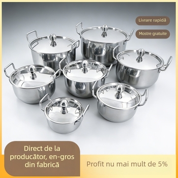 Set de oale din oțel inoxidabil cu mâneri duble, construcție îngroșată și bază dublă, potrivit pentru supe și tocănițe