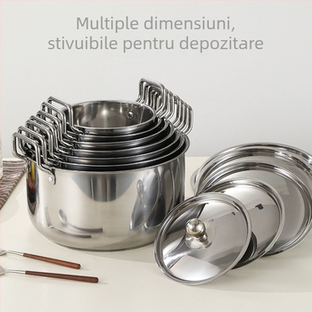 Set de oale din oțel inoxidabil cu mâneri duble, construcție îngroșată și bază dublă, potrivit pentru supe și tocănițe