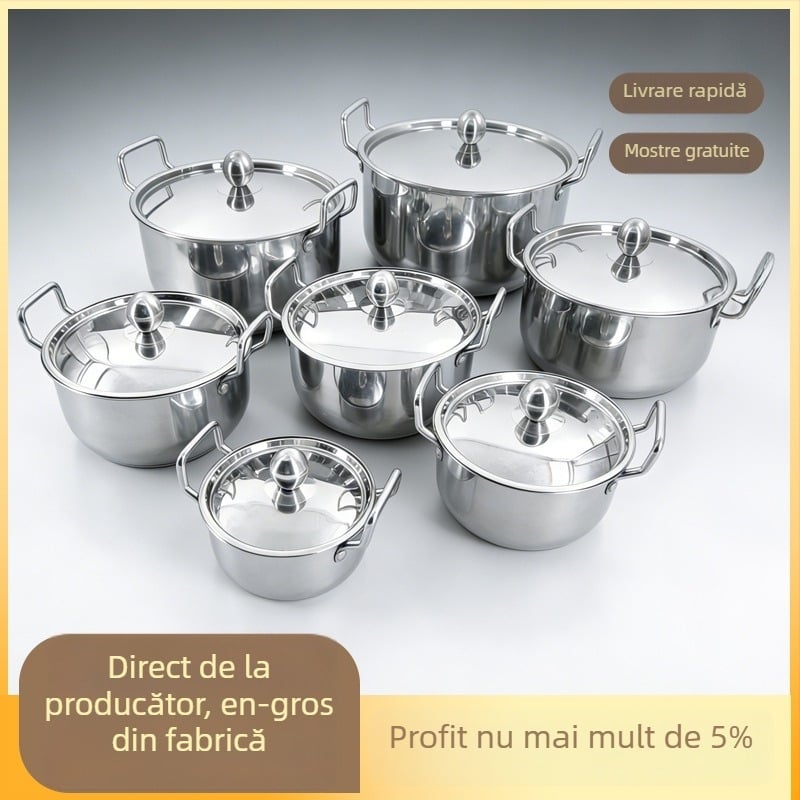 Set de oale din oțel inoxidabil cu mâneri duble, construcție îngroșată și bază dublă, potrivit pentru supe și tocănițe