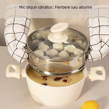 Set de vase de bucătărie cu piatră Maifan, 10 piese, antiaderent, include tigaie, oală de supă și grătar pentru aburi, universal pentru plite cu inducție și gaz