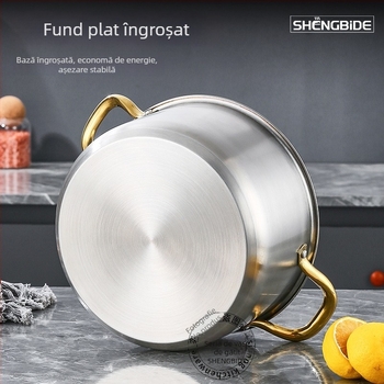 Set din oțel inoxidabil cu mâneri aurii, fund îngroșat, 10 piese, pentru uz casnic