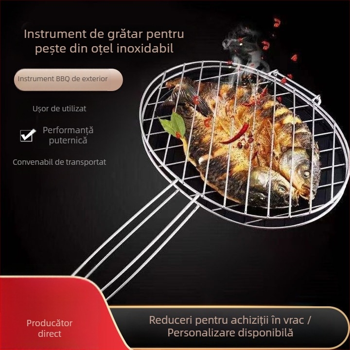 Clește de pește din oțel inoxidabil cu mâner, plasă mare pentru grătar