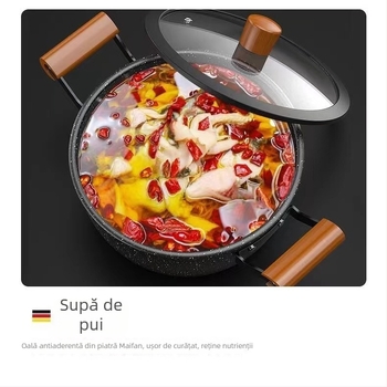 Set de vase de gătit din trei piese cu piatră Maifan, tigaie antiaderentă, wok și oală pentru supă, pentru uz casnic, compatibil cu aragaz și plită cu inducție
