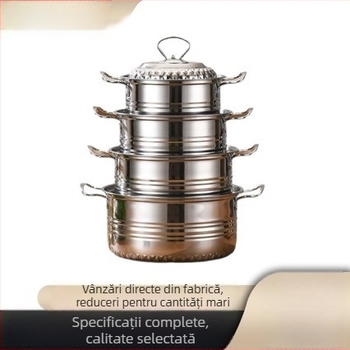 Set de oale din oțel inoxidabil cu model diamant – 3 piese sau 4 piese, compatibil cu plitele de inducție