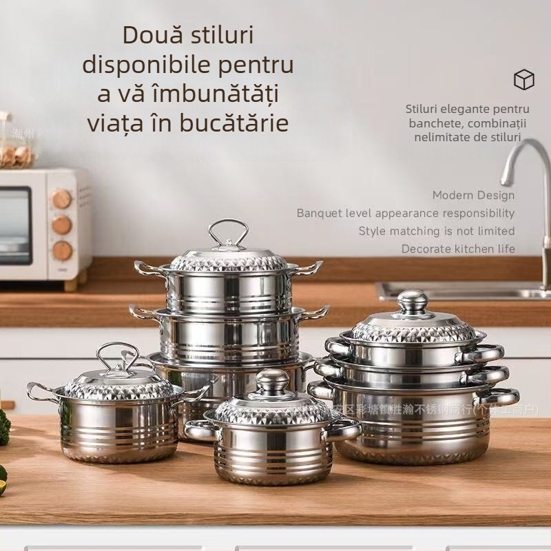 Set de oale din oțel inoxidabil cu model diamant – 3 piese sau 4 piese, compatibil cu plitele de inducție