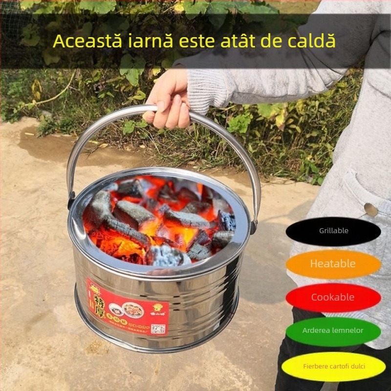 Sobă cu cărbune îngroșată pentru încălzire în aer liber, sobă portabilă pentru grătar