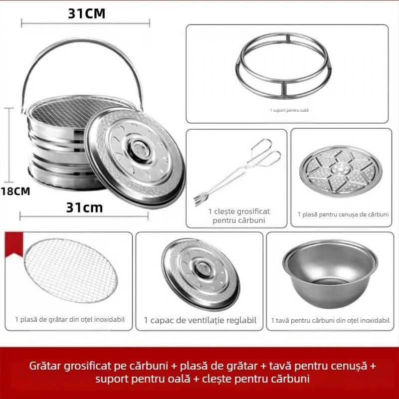 Sobă cu cărbune îngroșată pentru încălzire în aer liber, sobă portabilă pentru grătar