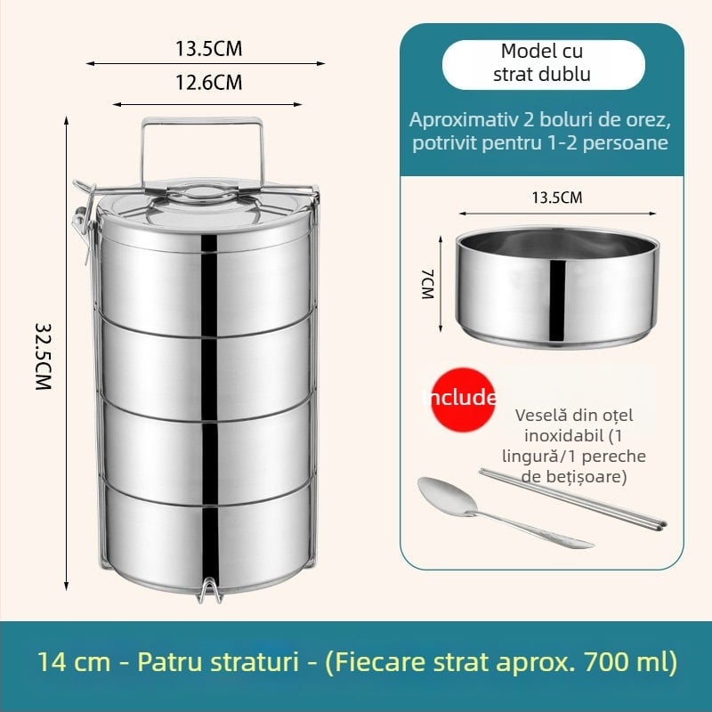 Cutie de prânz izolată din oțel inoxidabil, capacitate mare, cu mai multe compartimente, portabilă, pentru adulți