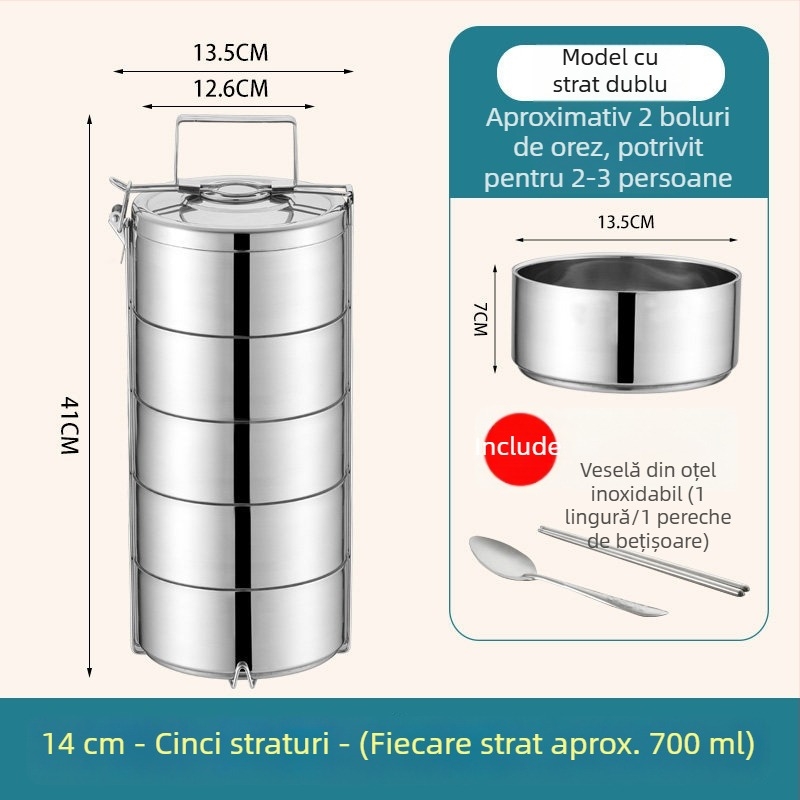 Cutie de prânz izolată din oțel inoxidabil, capacitate mare, cu mai multe compartimente, portabilă, pentru adulți