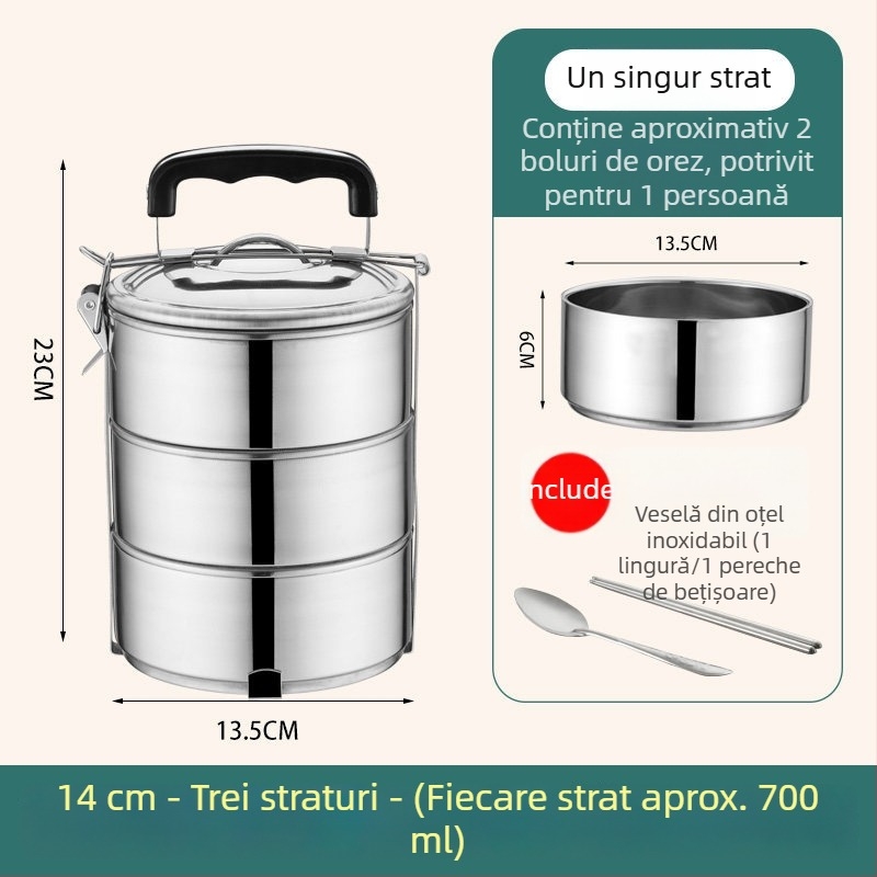 Cutie de prânz izolată din oțel inoxidabil, capacitate mare, cu mai multe compartimente, portabilă, pentru adulți