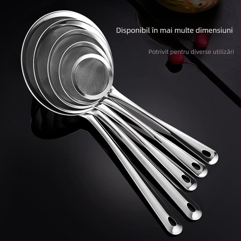 Lingură-sită din oțel inoxidabil cu plasă densă, pentru suc, lapte de soia, supă, tăiței și cernerea făinii
