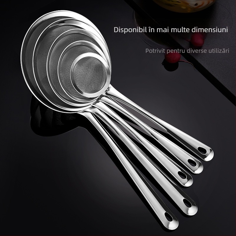 Lingură-sită din oțel inoxidabil cu plasă densă, pentru suc, lapte de soia, supă, tăiței și cernerea făinii