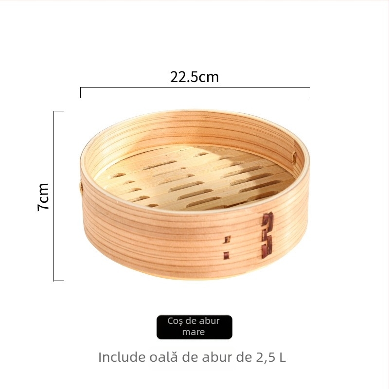 Set de aburi din bambus cu oală de lut, include grătare mari și mici pentru chifle și gyoza, tavă de aburi din lemn de fir
