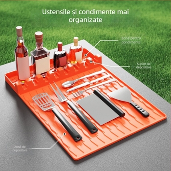 Protecție din silicon pentru uneltele de grătar Blackstone, covoraș de protecție anti-praf, covoraș de curățare, spațiu de depozitare pe partea stângă pentru tigaia de barbecue, versiune actualizată