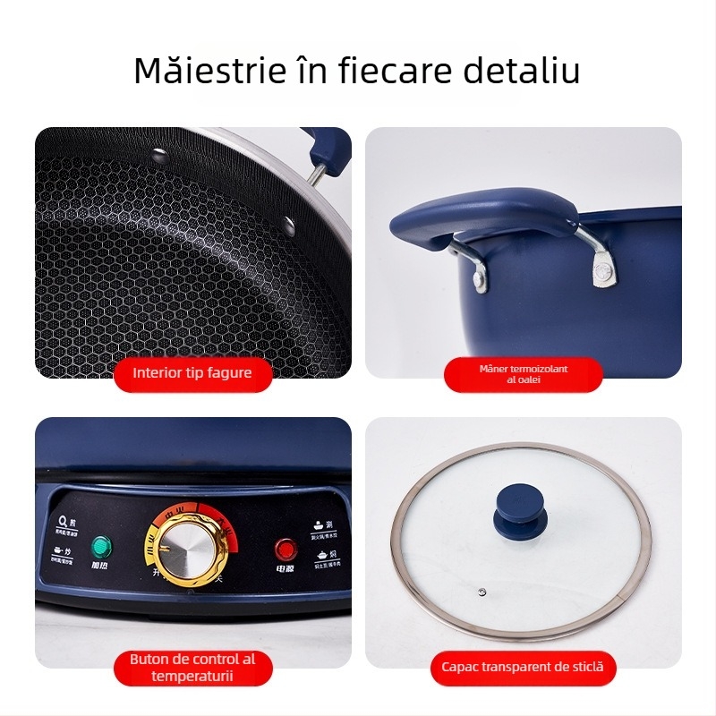 Oală electrică din fontă, fără strat, vas multifuncțional pentru gătit și aburi, rezistentă la temperaturi înalte, fund anti-arzire