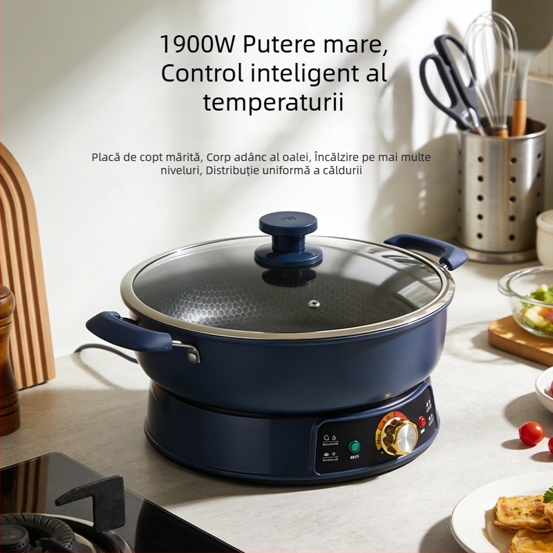 Oală electrică din fontă, fără strat, vas multifuncțional pentru gătit și aburi, rezistentă la temperaturi înalte, fund anti-arzire