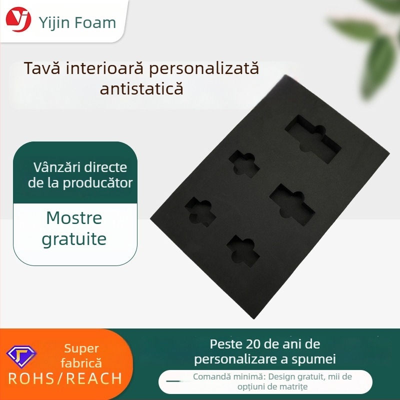Tavă internă din spumă EVA neagră, anti-statică, cu caneluri, pentru ambalarea cipurilor IC și a modulelor electronice