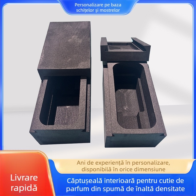 Spumă EVA pentru interiorul unei cutii de parfum, neagră, densitate mare, tăiere cu laser și gravură, personalizabil