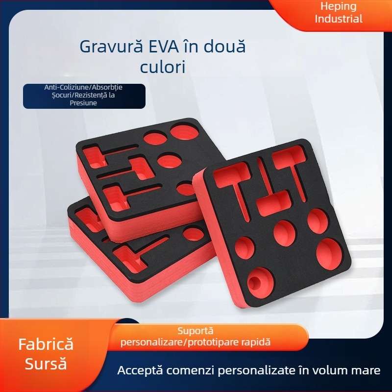 Înveliș EVA personalizat cu suport interior — burete spongă bi-color, țesătură velur, EVA anti-static, gravură în formă specială, amortizare la șocuri și rezistență la presiune