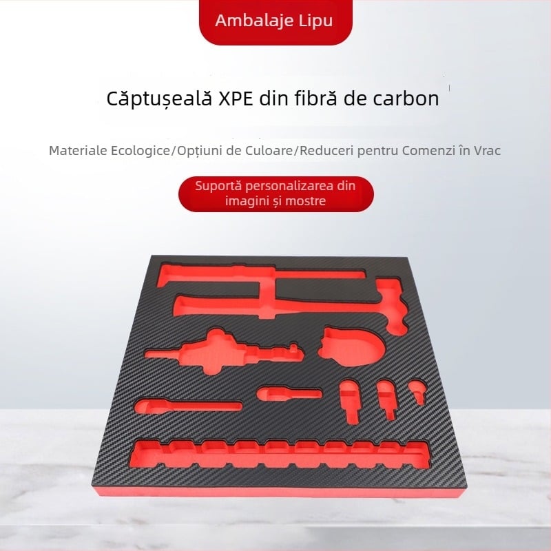 Cutie de unelte cu căptușeală XPE din fibră de carbon, inserție interioară EVA din burete, căptușeală EVA cu velur și relief