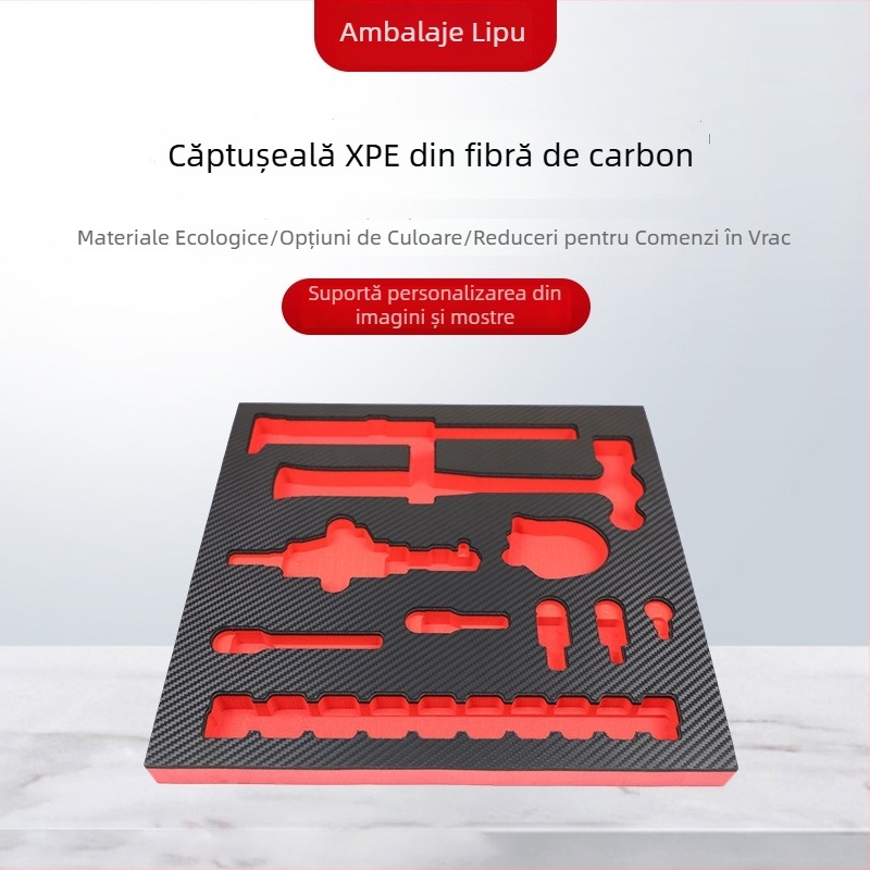 Cutie de unelte cu căptușeală XPE din fibră de carbon, inserție interioară EVA din burete, căptușeală EVA cu velur și relief