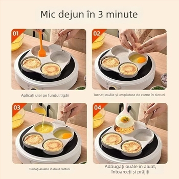 Tigaie antiaderentă cu patru găuri pentru ouă, pentru uz casnic, ideală pentru ouă, burgeri și clătite