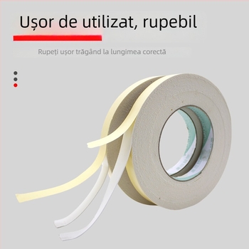 Bandă dublu adezivă din spumă EVA, cu aderență puternică, rezistentă la apă, PE bază, 1 mm grosime, 1 cm lățime, 10 m lungime, substrat din spumă pentru aplicații publicitare.