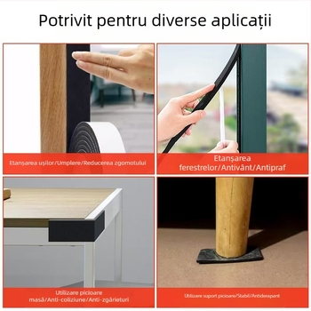 Bandă EVA pentru etanșare uși și ferestre, autoadezivă, cu nucleu spongios, izolare fonică și protecție împotriva prafului