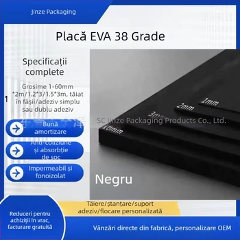 Foaie și rolă din spumă EVA, neagră, densitate înaltă, elasticitate ridicată, anti-statică, ignifugă, grosime 1–60 mm, densitate 25–70 kg/m³, culoare personalizabilă
