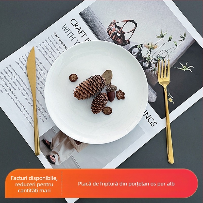 Farfurie din porțelan cu conținut de os, alb pur, rotundă