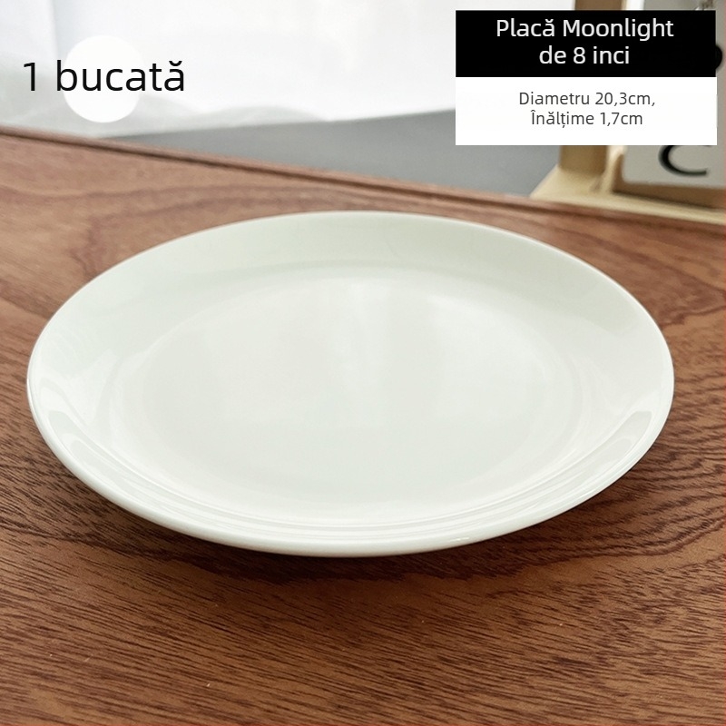 Farfurie din porțelan cu conținut de os, alb pur, rotundă