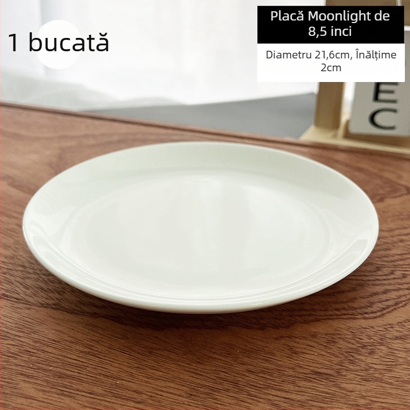 Farfurie din porțelan cu conținut de os, alb pur, rotundă