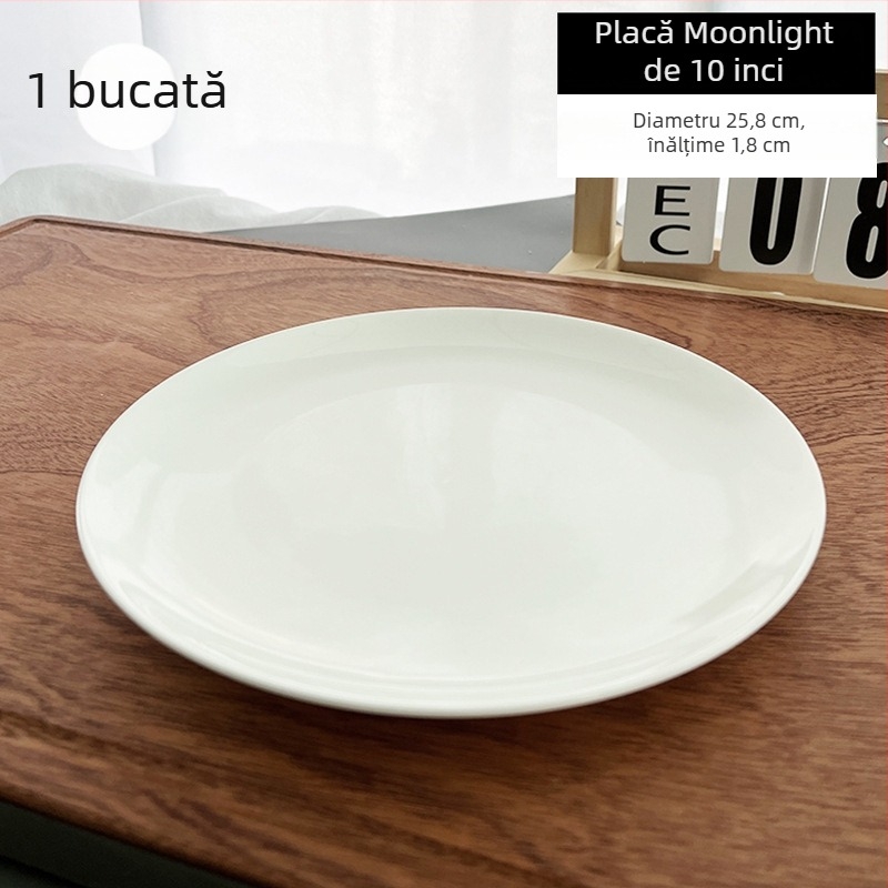 Farfurie din porțelan cu conținut de os, alb pur, rotundă