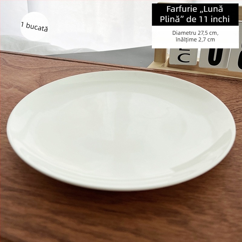 Farfurie din porțelan cu conținut de os, alb pur, rotundă