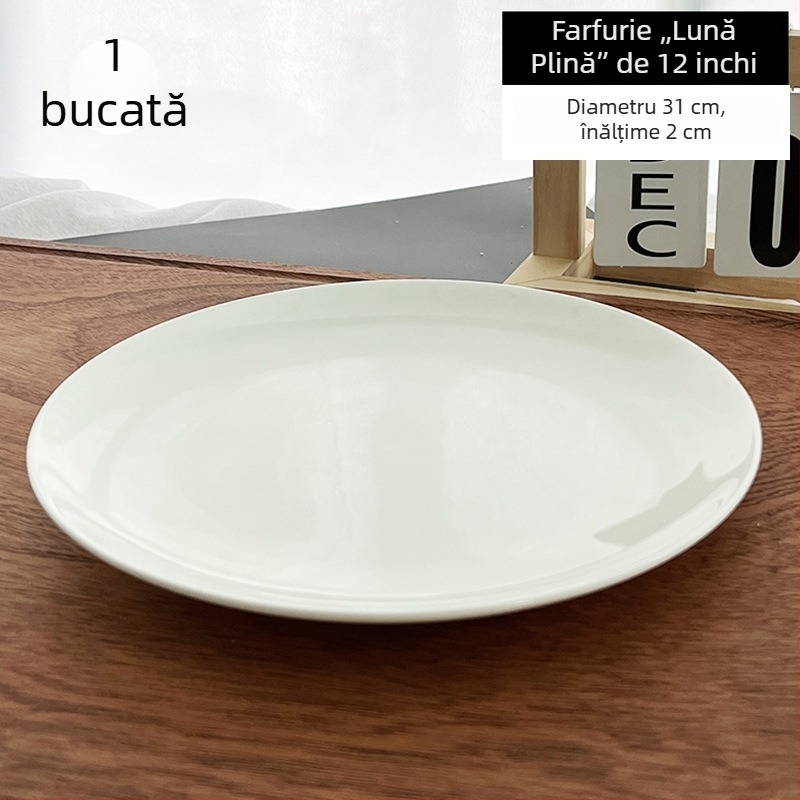 Farfurie din porțelan cu conținut de os, alb pur, rotundă