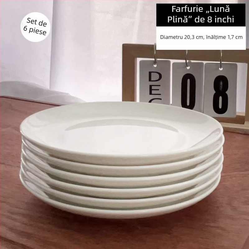 Farfurie din porțelan cu conținut de os, alb pur, rotundă