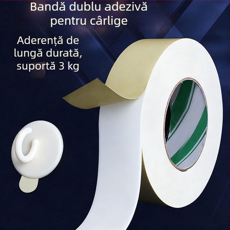 Bandă dublu adezivă din spumă EVA, bază de hârtie galbenă, lățime 1-5 cm, aderență ridicată, fără reziduuri, 1 mm grosime, 20 m lungime